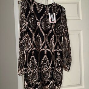 Boohoo Black and Gold Long Sleeve Dress